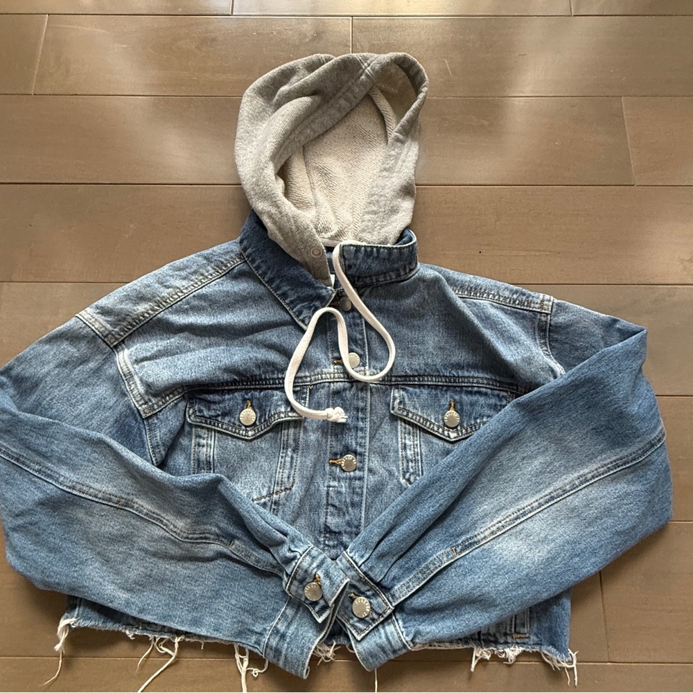 Forever 21 Blue Denim Jacket with Gray Hood
